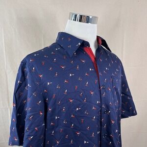 Nat Nast Large Lounge Shirt Navy Nautical Flag Silk Cotton Short Sleeve Mens